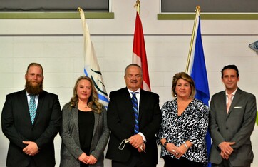 Left to right: Councillor John Miller, Councillor Shelley Rasch, Mayor Darryl Hostyn, Councillor Tracy Musson and Councillor Cory Gilbert