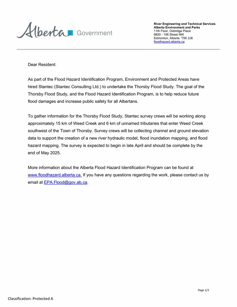Environment and Protected Areas - Thorsby Flood Study